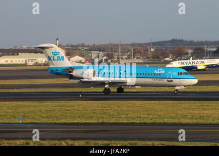 PH-KZK a Fokker 70 operated by KLM Cityhopper, during training flights at Prestwick Airport in Ayrshire. Stock Photo