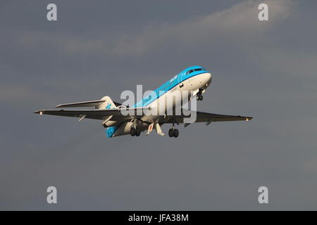 PH-KZK a Fokker 70 operated by KLM Cityhopper, during training flights at Prestwick Airport in Ayrshire. Stock Photo