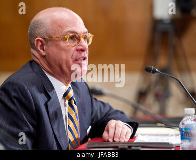 Washington, Us. 27th June, 2017. J. Christopher Giancarlo, Acting Chairman, Commodity Futures Trading Commission, testifies before the US Senate Committee on Appropriations Subcommittee on Financial Services and General Government hearing to examine proposed budget estimates and justification for fiscal year 2018 for the SEC and the CFTC on Capitol Hill in Washington, DC on Tuesday, June 27, 2017. Credit: Ron Sachs/CNP - NO WIRE SERVICE - Photo: Ron Sachs/Consolidated/dpa/Alamy Live News Stock Photo
