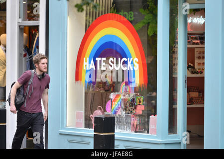 London, UK. 30th June 2017. LGBT Gay Pride themed adverts and shop windows for Pride London. Credit: Matthew Chattle/Alamy Live News Stock Photo