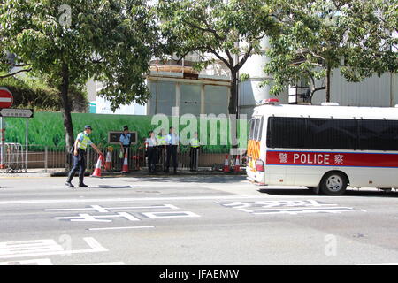 Fenwick Pier Street of Hong Kong was subject to traffic control by the police on the first day of Xi Jinping's visit to Hong Kong. Stock Photo