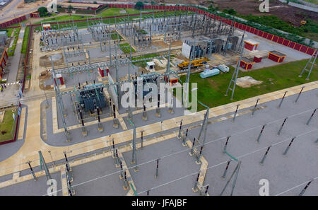 (170630) -- SOUBRE (COTE D'IVOIRE), June 30, 2017 (Xinhua) -- Photo taken on June 1, 2017 shows the Soubre hydroelectric power station near the city of Soubre in Cote d'Ivoire. A ceremony was held on June 30 in Cote d'Ivoire to officially mark the initiation of electricity generation at Soubre hydroelectric power station, which was built by a Chinese company. With an installed capacity of 275 MW, the 4.5-km-long Soubre dam is the largest of its kind so far in the western African country. (Xinhua) Stock Photo