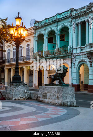 Classic buildings line the PASEO DE MARTI known as the PRADO - HAVANA, CUBA Stock Photo