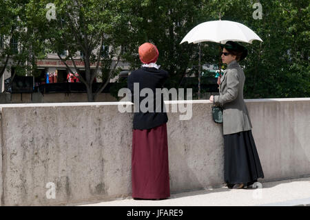 Actors playing film along the Seine River, Paris, France Stock Photo ...