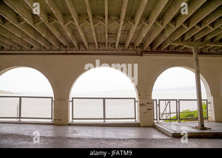 Arches looking out to the bay from inside  Alcatraz penitentiary, San Francisco, California, USA Stock Photo