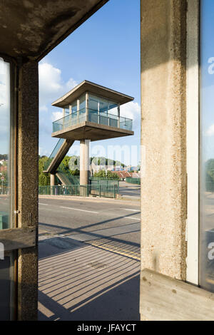 Sculptural Concrete Lookout Tower on Swing Bridge, Brunel Way, Bristol Harbour, over Cumberland Basin. Stock Photo