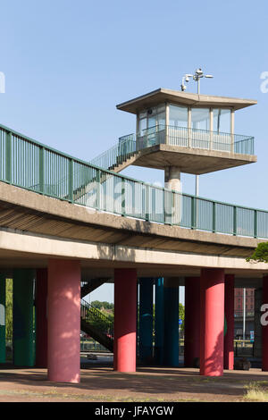 Reinforced concrete swing bridge lookout tower on Brunel Way, Cumberland Basin, Bristol Harbour, UK. Stock Photo