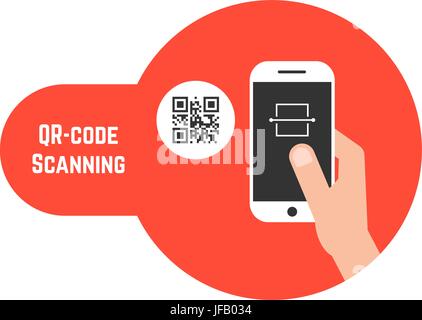 qr code scanning in red bubble Stock Vector