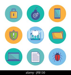 Cyber security related icon set over white background vector illustration Stock Vector