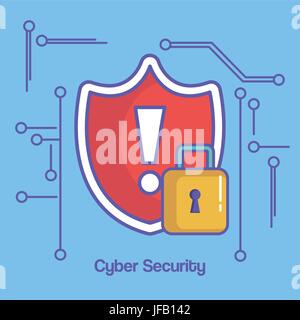 Red shield and lock over blue background vector illustration Stock Vector