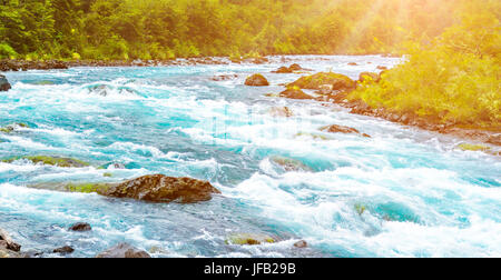 Fast mountain river near Puerto Varas, Chile Stock Photo