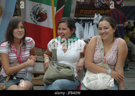 German and Ecuadorian soccer fans at the 2006 World Cup at Breitscheidplatz in Berlin on 20 June 2006 (before the match between Ecuador and Germany) Stock Photo