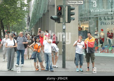 German and Ecuadorian soccer fans at the 2006 World Cup at Breitscheidplatz in Berlin on 20 June 2006 (before the match between Ecuador and Germany) Stock Photo