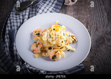 Pasta with shrimps Stock Photo