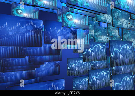 Many screen monitors with charts and graphs Stock Photo