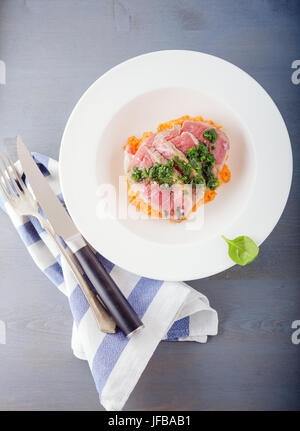A plate of sliced roast beef Stock Photo