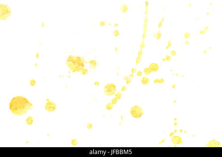 Abstract yellow ink splash. Ink blots. Elements of design. The water-soluble ink on white paper Leste. Abstract contemporary art. Stock Photo