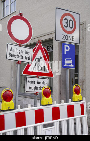 construction site signs in Nuremberg, Germany Stock Photo