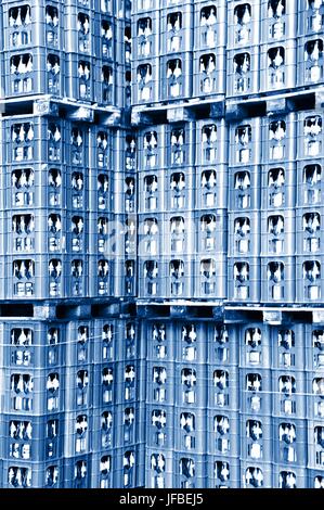 Lemonade crates stacked blue Stock Photo