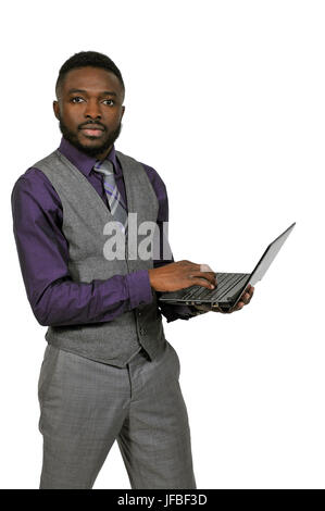 Black Man Using Computer Stock Photo