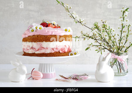 strawberry cream cake with daisy to easter Stock Photo