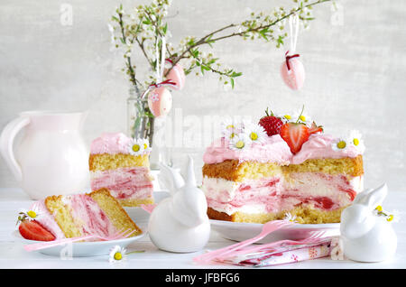 strawberry cream cake with daisy to easter Stock Photo