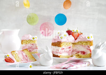 strawberry cream cake with daisy to easter Stock Photo