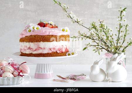 strawberry cream cake with daisy to easter Stock Photo