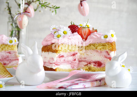 strawberry cream cake with daisy to easter Stock Photo