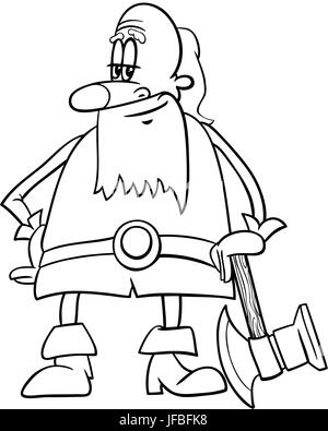 Black and White Cartoon Illustration of Dwarf or Gnome Fantasy Stock ...