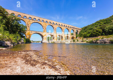 Three-tiered aqueduct Pont du Gard Stock Photo