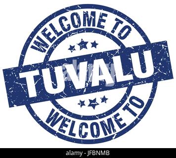 welcome to Tuvalu blue stamp Stock Vector