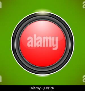 Red Glass Button Isolated on Green Background Stock Vector