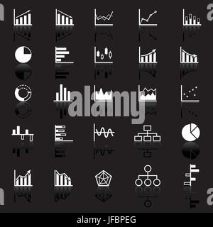 Graph icons with reflect on black background, stock vector Stock Vector ...