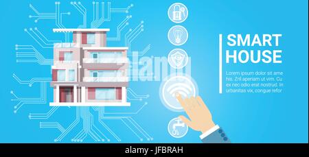 Smart House Technology Control System Icon Infographic With Copy Space Stock Vector