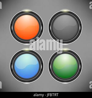 Set of Colorful Glass Buttons Isolated on Grey Background Stock Vector