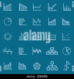 Graph line color icons on blue background Stock Vector