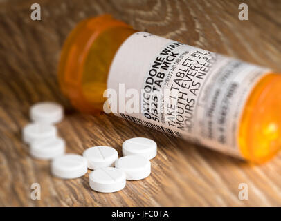 Macro of oxycodone opioid tablets Stock Photo