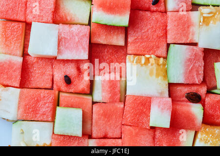 background of watermelon cubes Stock Photo