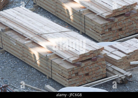 Stack of wooden beams and planks. Stock Photo