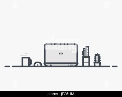 Workspace table with laptop Stock Vector