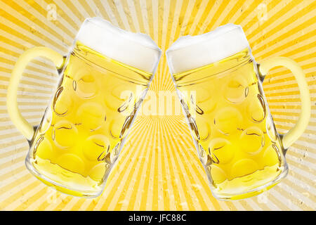 2 Beer glasses on retro stripes Stock Photo