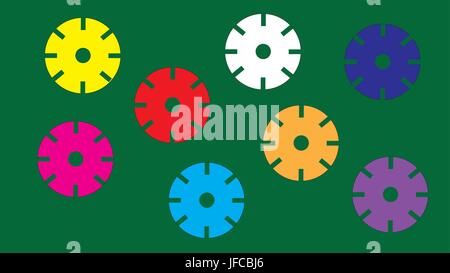 Multicolored circles isolated green background. Stock Vector
