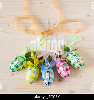 Five colorful handmade easter eggs Stock Photo