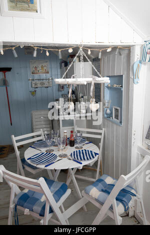 Interior of British Beach Hut Stock Photo