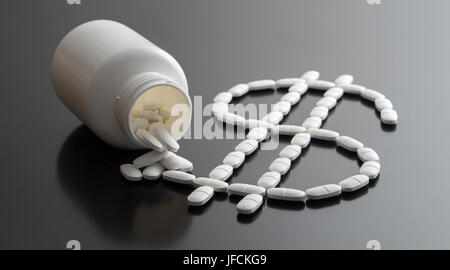 Medical business or prices concept. Making money in pharmaceutical industry or high medical expenses. Also drug dealing, dealer or trade. Dollar sign. Stock Photo