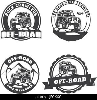 Set of off-road suv car round logo, emblems and badges. Stock Vector