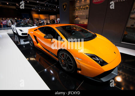 AMSTERDAM - APRIL 22 - Lamborghini Gallardo Superleggera and Lamborghini Gallardo Spyder on display during the AutoRAI motorshow April 22, 2011 in Ams Stock Photo