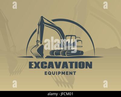 Excavator logo on brown background. Stock Vector