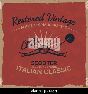 Vintage italian scooter tee print design with grunge texture.Vector old school scooter club poster. T-shirt design. Stock Vector